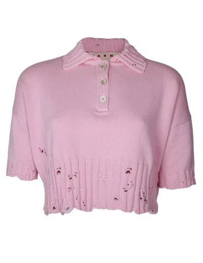 Marni Short-sleeved Polo Shirt Made Of Cotton In Pink