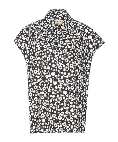 MARNI MARNI FLORAL-PRINTED CAP SLEEVED SHIRT