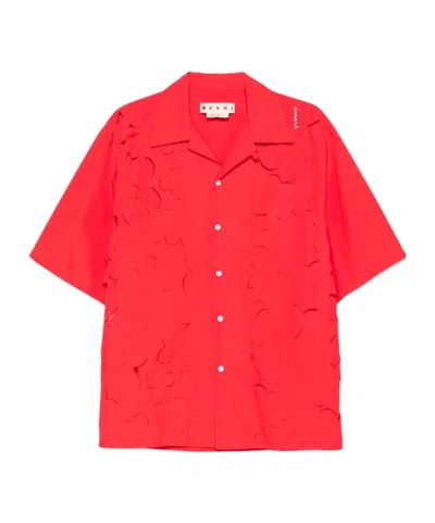 MARNI MARNI LOGO-EMBROIDERED CUT-OUT BUTTONED SHIRT