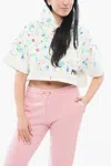 Marni Short-sleeved Splash Cropped Fit Hoodie In White