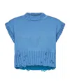 Marni Distressed Boxy Cropped Sweater In Blue