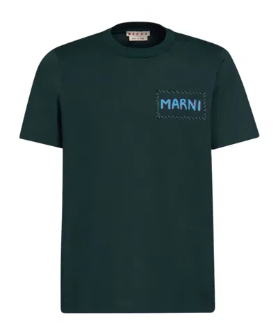 Marni Green Patch T-shirt In 00v89 Sphericalgreen
