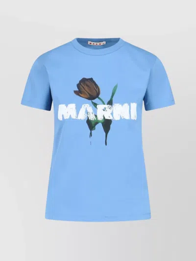 Marni Short Sleeves Crew Neck Graphic Print In Blue