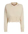 Marni Distressed Ribbed-knit Cotton Jumper In Nude