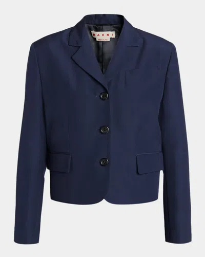 Marni Short Techno Wool Jacket In Black