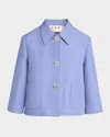 Marni Short Three-quarter Sleeve Cotton Jacket In Periwinkle
