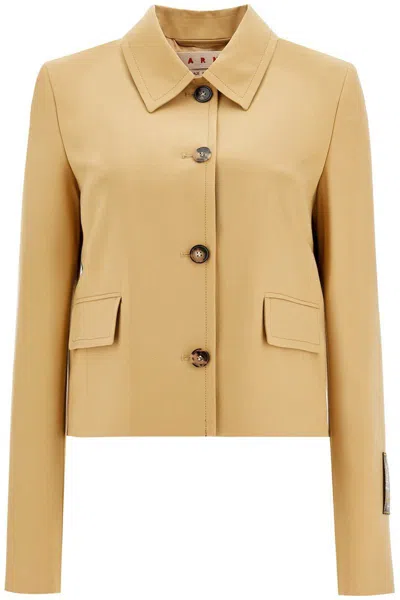 Marni Short Wool Blend Jacket In Beige