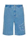 Marni Denim Shorts With Distressed And Elastic Waistband In Cobalt