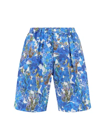 Marni Floral-print Cotton Shorts In Cobalt