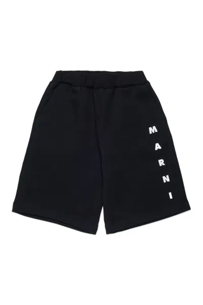 Marni Cotton Shorts With Logo Print Kids In Black