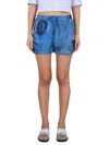 Marni Silk Shorts With Elastic Waist And Tie Detail In Blu