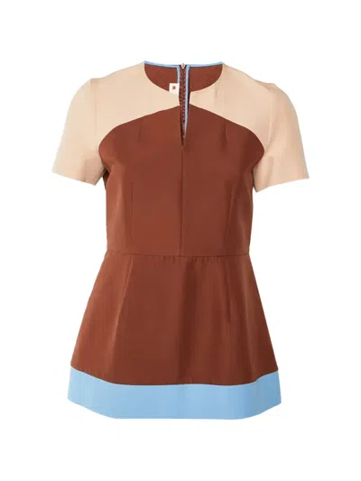 Pre-owned Marni Short-sleeve Mini Dress In Brown