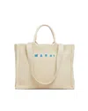 Marni Textured Knit Shopper Bag With Subtle Logo Detail In White