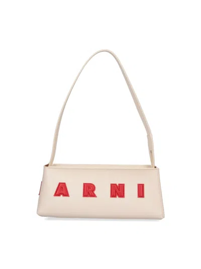 Marni Borsa A Spalla Museo Baguette In Pelle Crema In Neutral