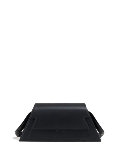 Marni Logo-debossed Leather Shoulder Bag In Black