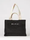 Marni Rectangular Tote Bag With Woven Texture And 2 Handles In Black