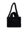 Marni Shearling-trim Logo Detailed Tote Bag In Black