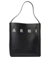 Marni Black White Leather Museo Hobo Bag With Patches In Black