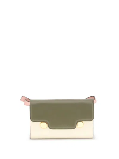 Marni Trunkaroo Embellished Color-block Leather Shoulder Bag In Green