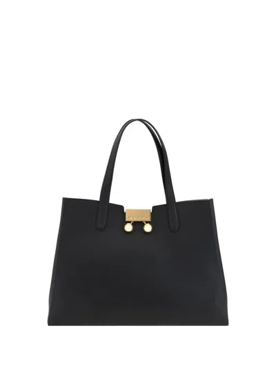 Marni Structured Black Calf Leather Handbag With Gold-tone Accents