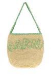 Marni Large Logo-embroidered Raffia Tote Bag In Neutral