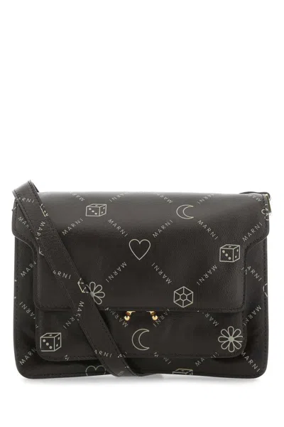 Marni Printed Leather Medium Trunk Soft Crossbody Bag In Black