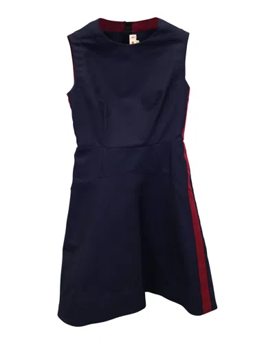 Marni Side Stripe Sleeveless Mini Dress In Navy Blue Cotton