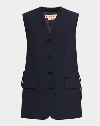 Marni Side Ties Single-breasted Vest In Blue