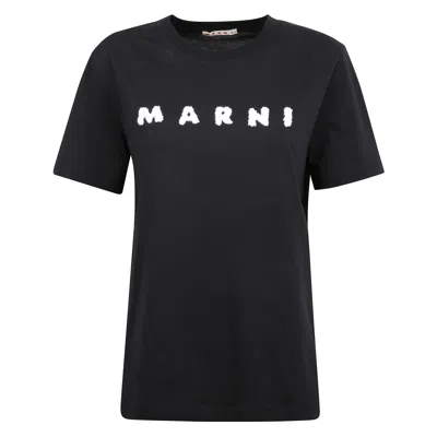 Marni Signature Logo Cotton T-shirt In Black