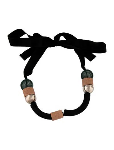 Pre-owned Marni Silk & Fabric Mesh Ball Collar Necklace, 72" In Black/brown/green
