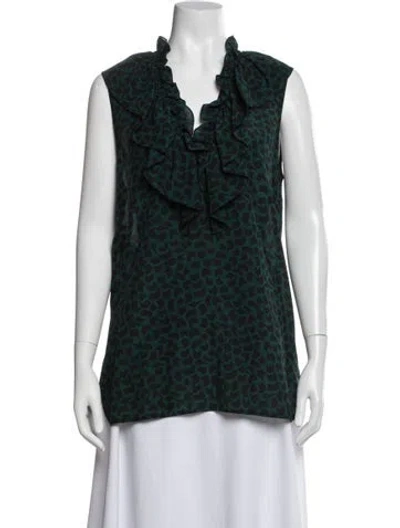 Pre-owned Marni Silk Animal Print Blouse In Green