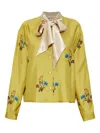 Marni Yellow Silk Twill Shirt With Tulip Print In Yellow
