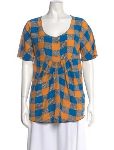 Pre-owned Marni Silk Colorblock Pattern Blouse In Orange