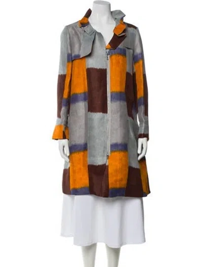 Pre-owned Marni Silk Colorblock Pattern Coat In Orange