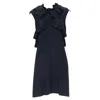 Marni Silk Crepe Cross Ruffle Trim Knee Length Dress In Blue