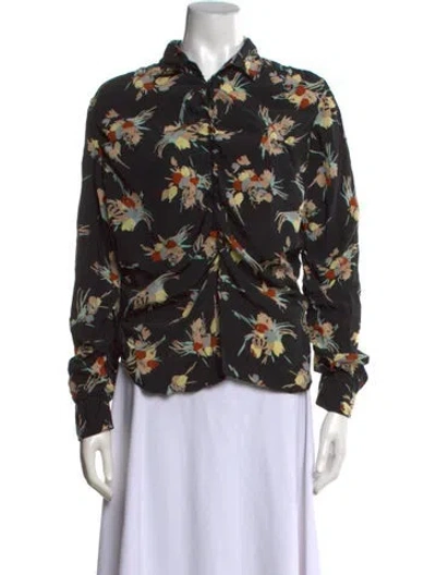 Pre-owned Marni Silk Floral Print Blouse In Black