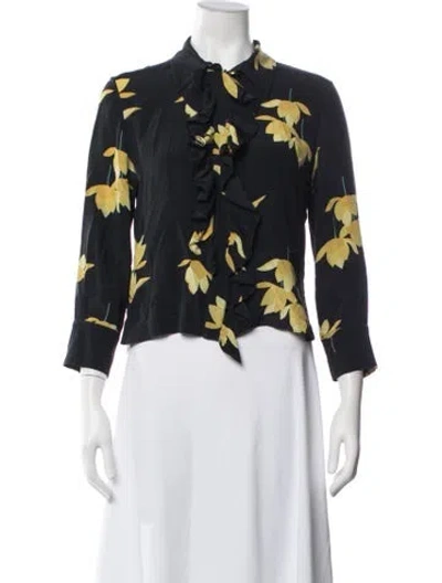 Pre-owned Marni Silk Floral Print Blouse In Blue