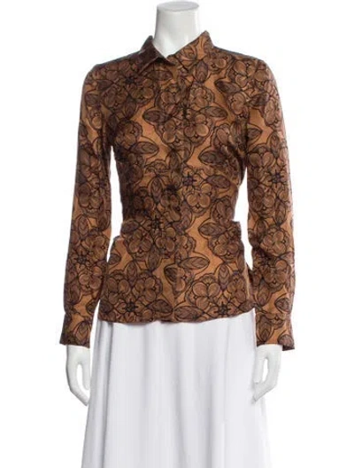 Pre-owned Marni Silk Floral Print Blouse In Brown