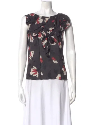 Pre-owned Marni Silk Floral Print Blouse In Gray