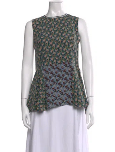 Pre-owned Marni Silk Floral Print Blouse In Green