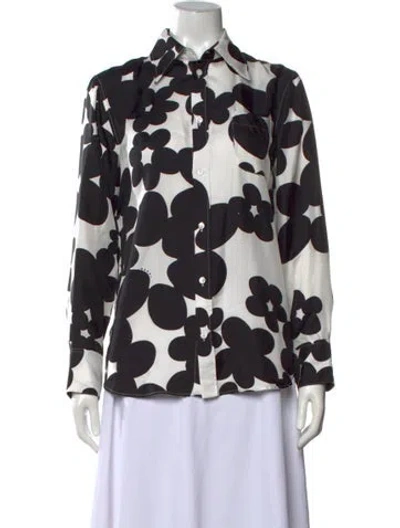 Pre-owned Marni Silk Floral Print Button-up Top In Black