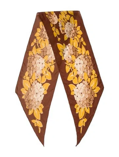 Pre-owned Marni Silk Floral Print Scarf In Brown