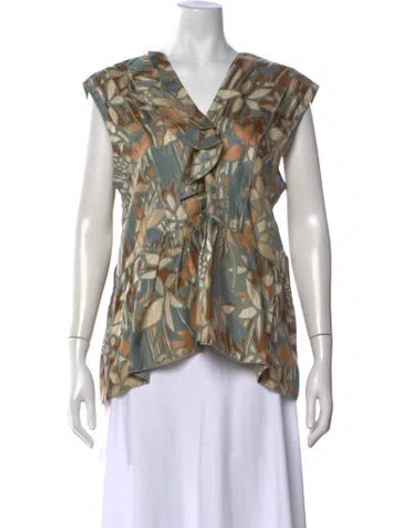 Pre-owned Marni Silk Floral Print Top W/ Tags In Brown