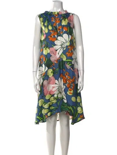 Pre-owned Marni Silk Midi Length Dress In Blue