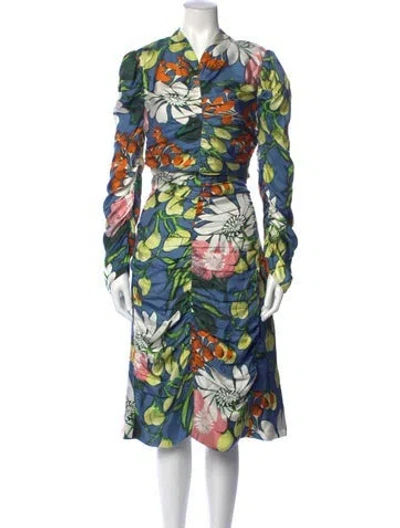 Pre-owned Marni Silk Midi Length Dress In Blue