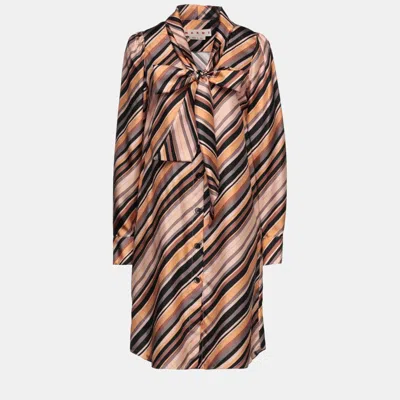 Pre-owned Marni Silk Mini Dress 40 In Brown