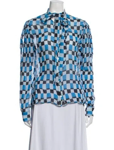 Pre-owned Marni Silk Printed Button-up Top W/ Tags In Blue