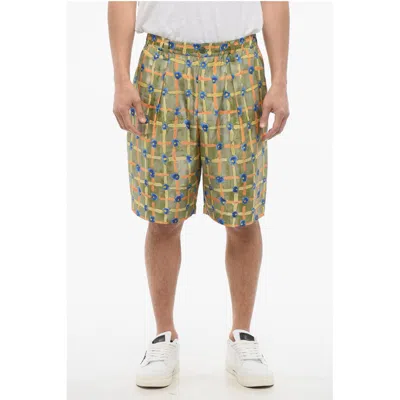 Marni Silk Saraband Shorts With Elastic Waistband In Green
