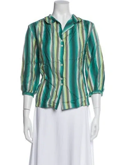 Pre-owned Marni Silk Striped Blouse In Green