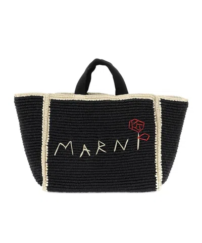Marni Sillo Macramé Tote Bag In Black